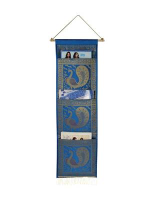 Lal Haveli Decorative Peocock Design wall Hanging 3 pocket Turquoise Color 34 X 10 Inch 1