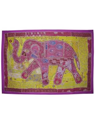 Embroidered Design Handmade Indian Elephant Art Wall Decorative Tapestry 1