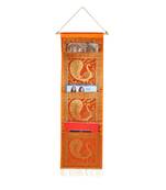 Lal Haveli Designer Embroided Peocock Design wall Hanging 3 pocket Orange Color 34 X 10 Inch