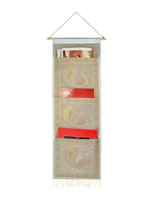 Lal Haveli Home Decor Indian Peocock Design wall Hanging 3 pocket Grey Color 34 X 10 Inch 1
