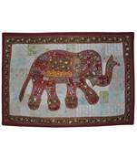 Beads And Sequin Decorative Embroidered patchwork Cotton Elephant Wall Hanging