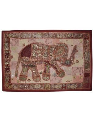 Rajasthani Traditional Design Beads And Sequin Decorative Cotton wall Hanging 1