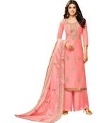 Pink Chanderi Women's Palazzo Suit With Heavy Embroidered Dupatta