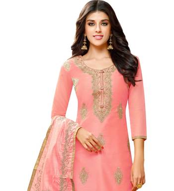 Pink Chanderi Women's Palazzo Suit With Heavy Embroidered Dupatta 3