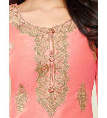 Pink Chanderi Women's Palazzo Suit With Heavy Embroidered Dupatta 4