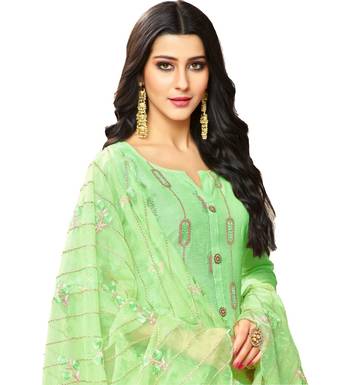 Light Green Chanderi Women's Palazzo Suit With Heavy Embroidered Dupatta 2