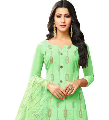Light Green Chanderi Women's Palazzo Suit With Heavy Embroidered Dupatta 3