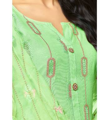 Light Green Chanderi Women's Palazzo Suit With Heavy Embroidered Dupatta 4