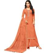 Peach Chanderi Women's Palazzo Suit With Heavy Embroidered Dupatta