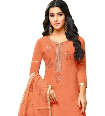 Peach Chanderi Women's Palazzo Suit With Heavy Embroidered Dupatta 3