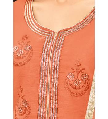 Peach Chanderi Women's Palazzo Suit With Heavy Embroidered Dupatta 4