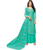 Turquoise Chanderi Women's Palazzo Suit With Heavy Embroidered Dupatta