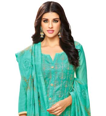 Turquoise Chanderi Women's Palazzo Suit With Heavy Embroidered Dupatta 3