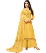 Yellow Chanderi Women's Palazzo Suit With Heavy Embroidered Dupatta