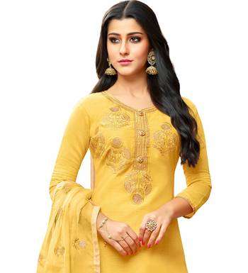 Yellow Chanderi Women's Palazzo Suit With Heavy Embroidered Dupatta 2