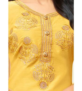 Yellow Chanderi Women's Palazzo Suit With Heavy Embroidered Dupatta 4