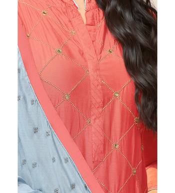 Peach & Grey Chanderi Women's Palazzo Suit 4