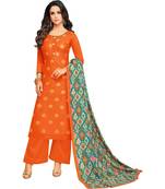 Orange & Turquoise Satin Cotton Foil Print Women's Dress Material