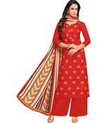 Red & Cream Satin Cotton Foil Print Women's Dress Material