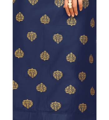 Blue & Cream Satin Cotton Foil Print Women's Dress Material 4