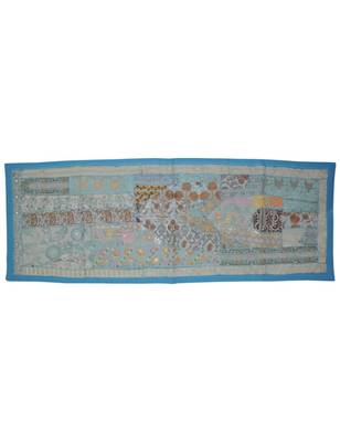 Wall Hanging Sequins Beads Mirrors Zari Silk Embroidery patchwork 20 X 60 Inches 1