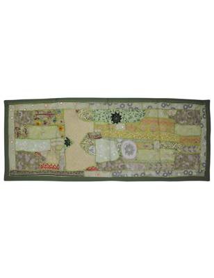 Wall Hanging Sequins Beads Mirrors Zari Silk Embroidery patchwork 20 X 60 Inches 1
