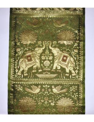 Lal Haveli Elegant Home Decorative Elephant Work Jacquard Silk Three Pocket Magazine Holder 2
