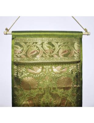 Lal Haveli Elegant Home Decorative Elephant Work Jacquard Silk Three Pocket Magazine Holder 3
