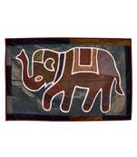 Rajasthani Designer Elephant patchwork Wall Hanging Silk Runner Tapestry
