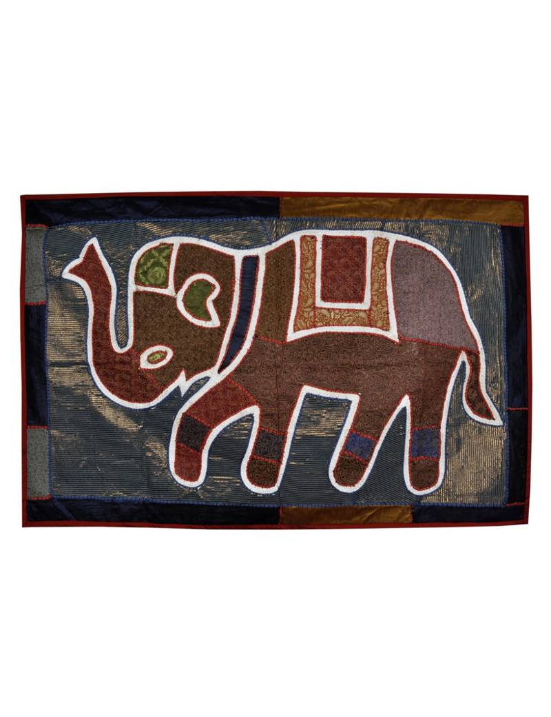 Rajasthani Designer Elephant patchwork Wall Hanging Silk Runner Tapestry