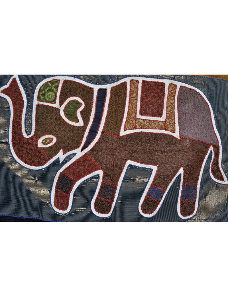 Rajasthani Designer Elephant patchwork Wall Hanging Silk Runner Tapestry