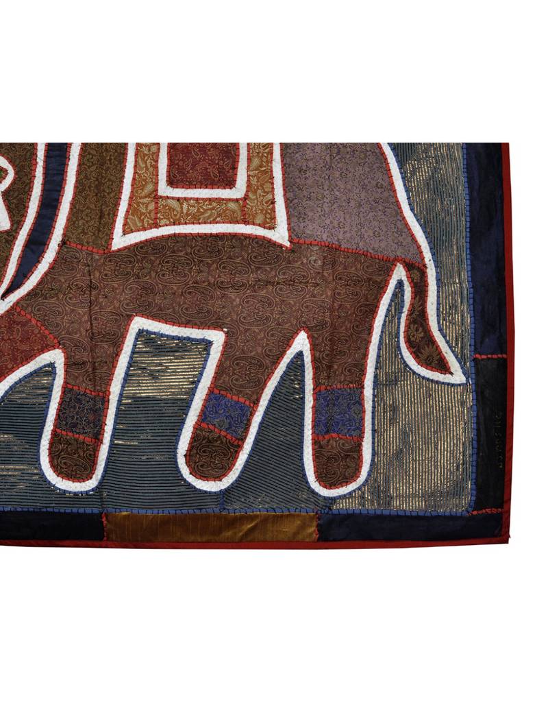 Rajasthani Designer Elephant patchwork Wall Hanging Silk Runner Tapestry