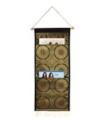 Lal Haveli Home Decor Silk Office Supplies Storage Holder 2 Pocket Black Color 24 X 10 Inch