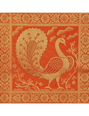 Lal Haveli Ethnic Silk Pecock Design Living Room Decorative wall Hanging 2 pocket Orange Color 24 X10 Inch 3