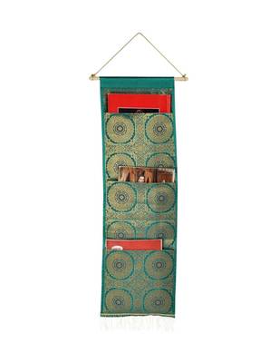 Lal Haveli Ethnic Embroided Silk Wall Decorative Hanging 3 Pocket Green Color 34 X 10 Inch 1