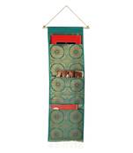 Lal Haveli Ethnic Embroided Silk Wall Decorative Hanging 3 Pocket Green Color 34 X 10 Inch