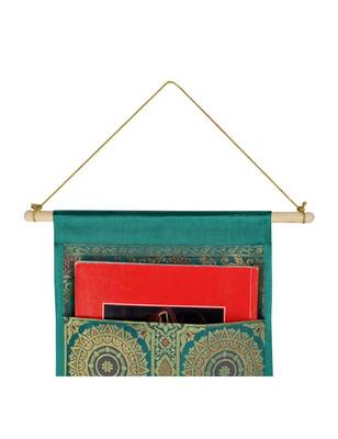 Lal Haveli Ethnic Embroided Silk Wall Decorative Hanging 3 Pocket Green Color 34 X 10 Inch 2