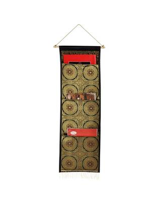 Lal Haveli Living Room Handmade Silk wall Hanging 3 pocket Black Color 34 X 10 Inch 1