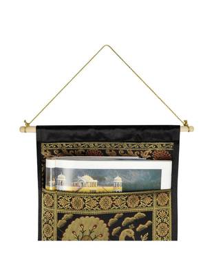 Lal Haveli Silk Peacock Design Letter Storage Holder 3 Pocket Black Color 34 X 10 Inch Housewarming Gift 2