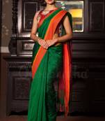 Green Hand Woven Cotton Saree With Blouse