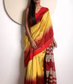 Yellow Hand Woven Blended Cotton Saree With Blouse