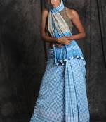 Blue Hand Woven Cotton Saree With Blouse