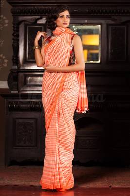 Orange Hand Woven Cotton Saree With Blouse 1