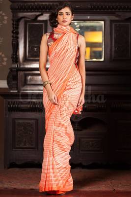 Orange Hand Woven Cotton Saree With Blouse 2