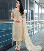 Cream Resham Embroidery Georgette Salwar With Dupatta