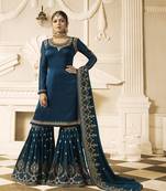 Blue Resham Embroidery Georgette Salwar With Dupatta