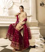 Cream Resham Embroidery Georgette Salwar With Dupatta