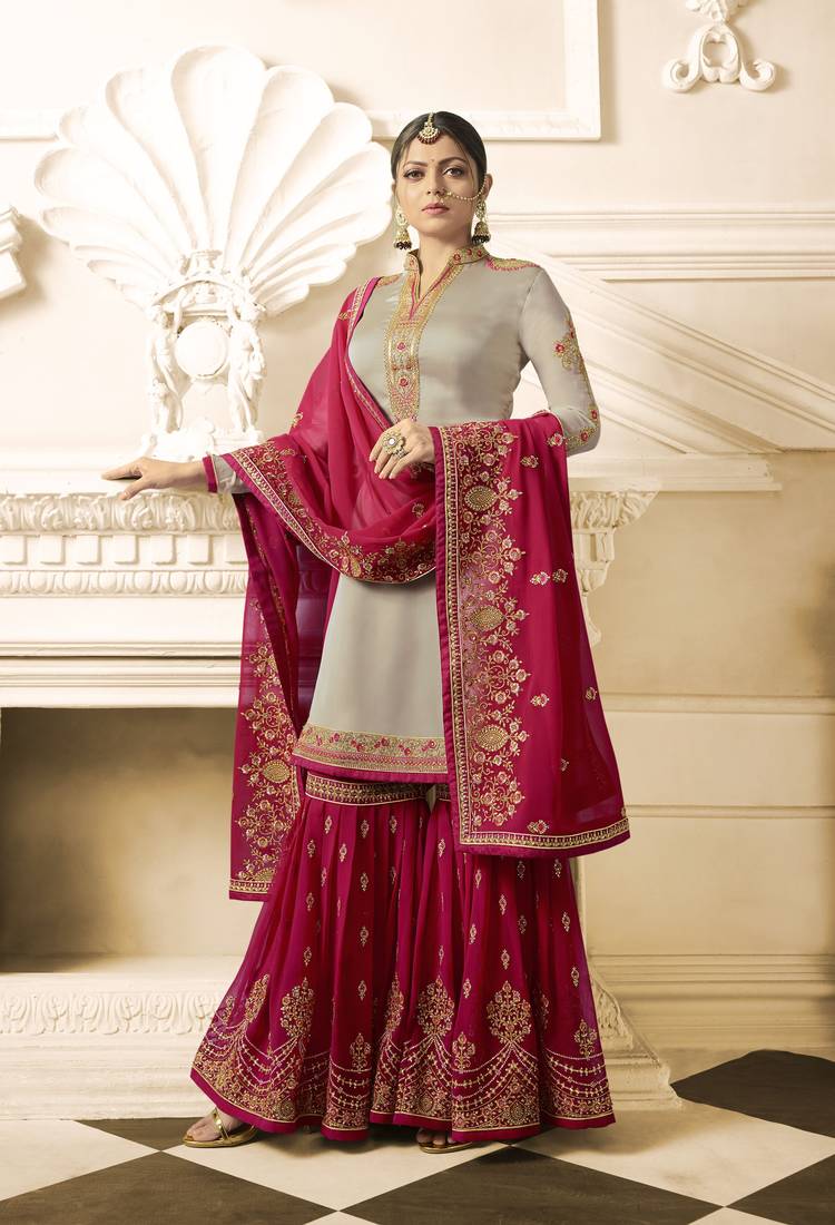 Grey Resham Embroidery Georgette Salwar With Dupatta