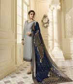 Grey Resham Embroidery Georgette Satin Salwar With Dupatta