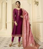 Purple Resham Embroidery Georgette Satin Salwar With Dupatta